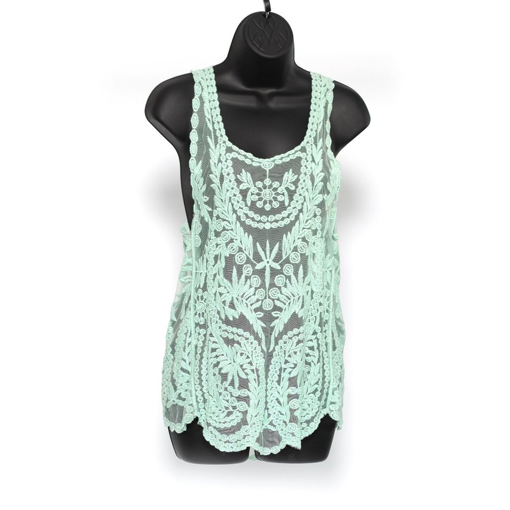 Choies Green Crochet Lace Vest with Mesh Insert
